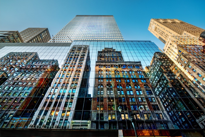 New York City Skyscrapers Reflected in Glass