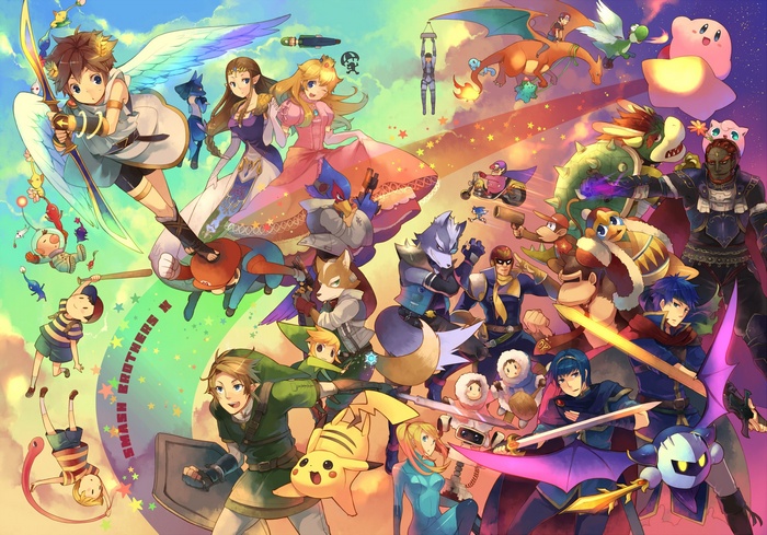 Super Smash Brothers Characters Assemble in Vibrant Artwork