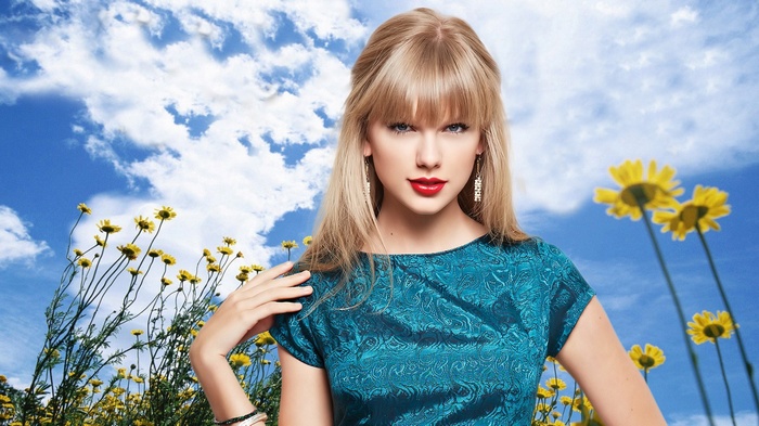 Red Lipstick Blue Dress Plants Singer Women Outdoors Taylor Swift Blonde Blue