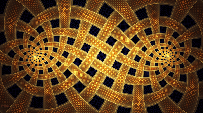 Abstract gold fractal spiral with square patterns