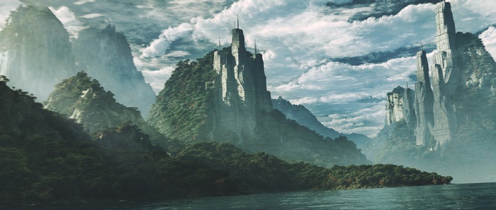 Fantasy art of mountains and water
