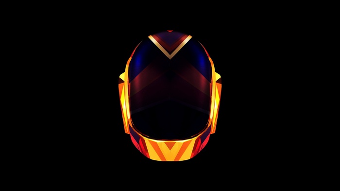 Daft Punk helmet with orange and blue geometric patterns