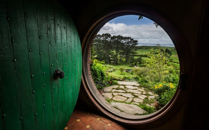 The Shire Bag End Door with a View of the Countryside