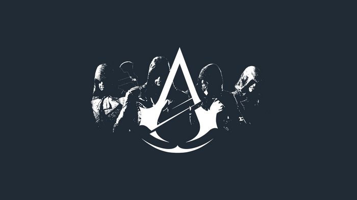 Assassin's Creed Unity logo with assassins