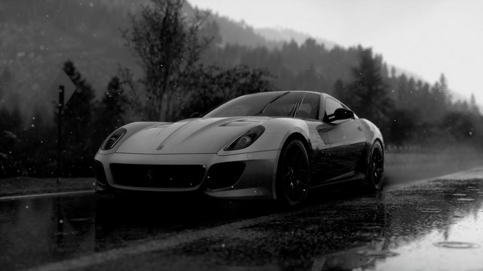 Ferrari 599 GTO on a wet road