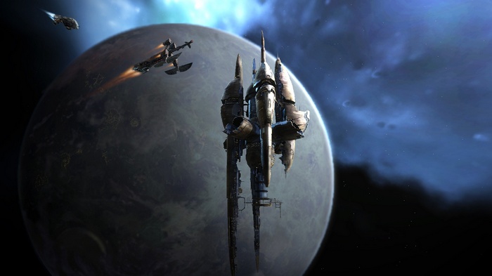 EVE Online Spaceship and Planet in Space