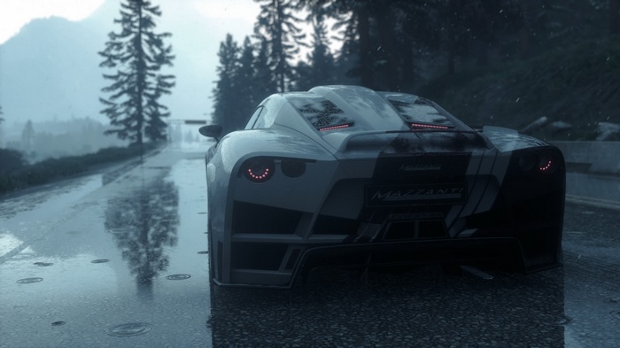 Mazzanti Evantra in Driveclub on a wet road