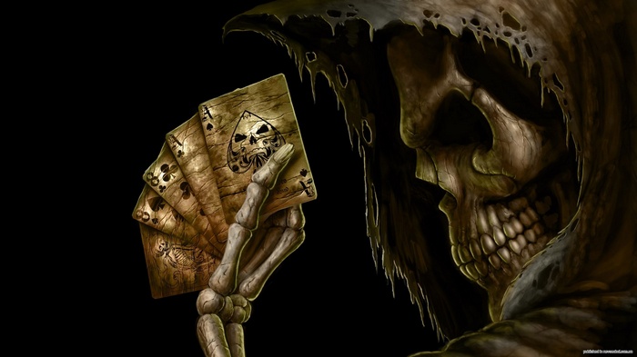 Grim Reaper holding playing cards