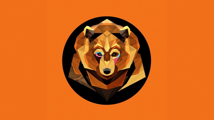 Low poly bear face on orange background