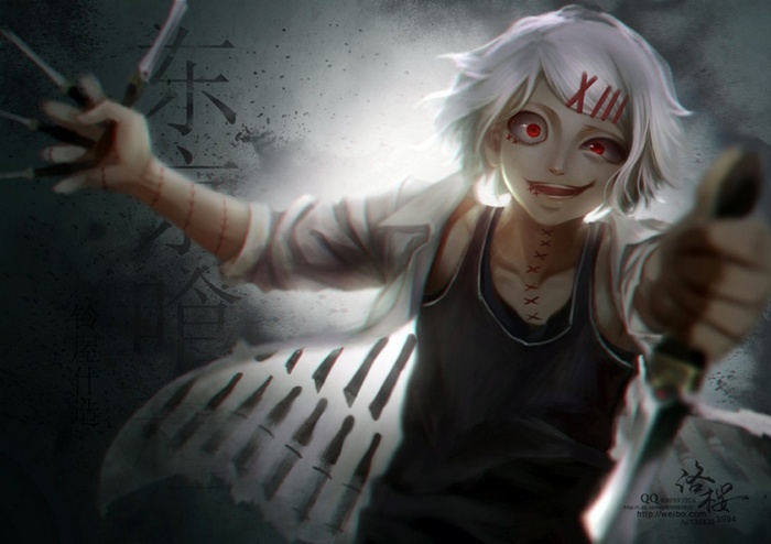Suzuya Juuzou from Tokyo Ghoul with knives