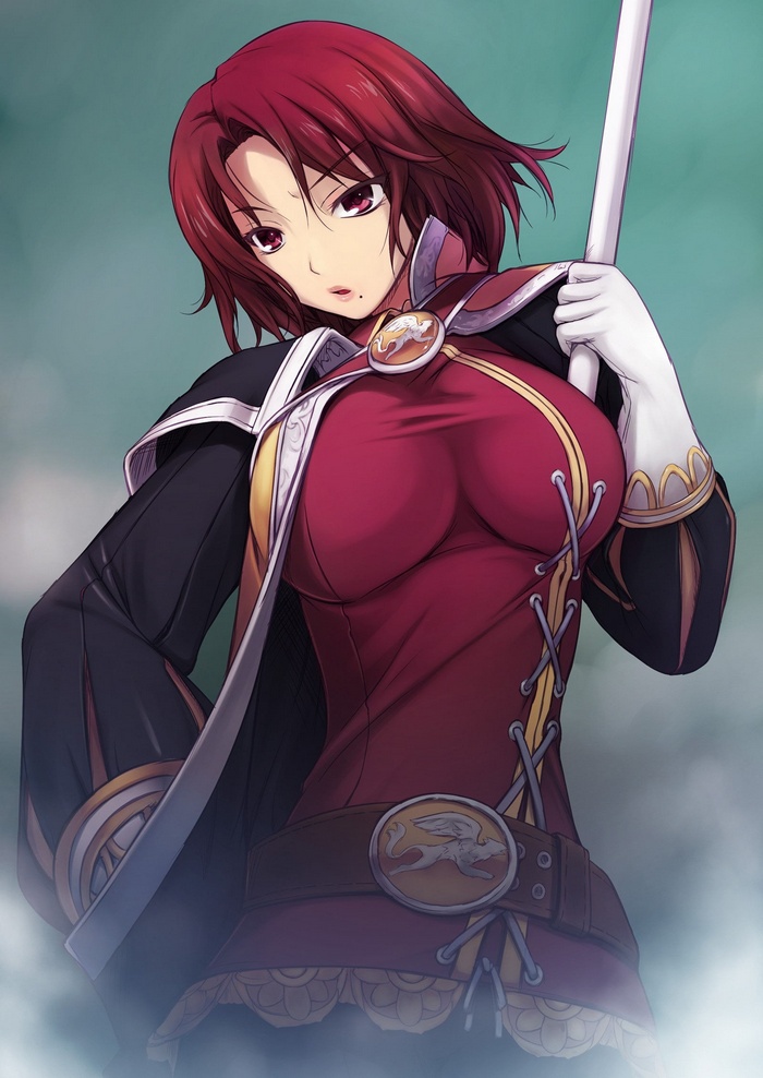 Hilda holding a staff with a red outfit