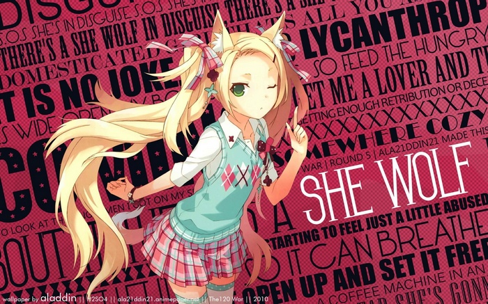 Anime girl with wolf ears and text background