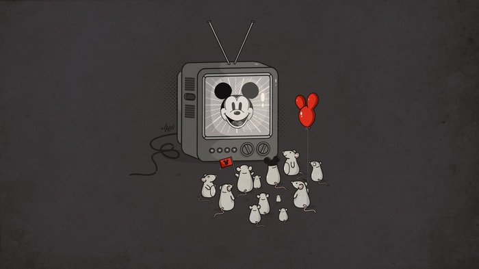 Mickey Mouse on TV with Mice and Balloon