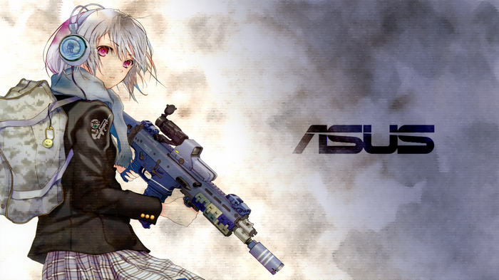 Anime girl with headphones and rifle