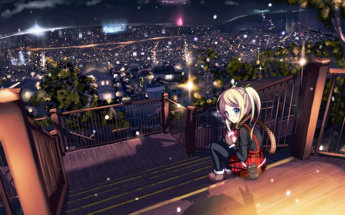 Anime girl with blonde pigtails holding a pink gift box