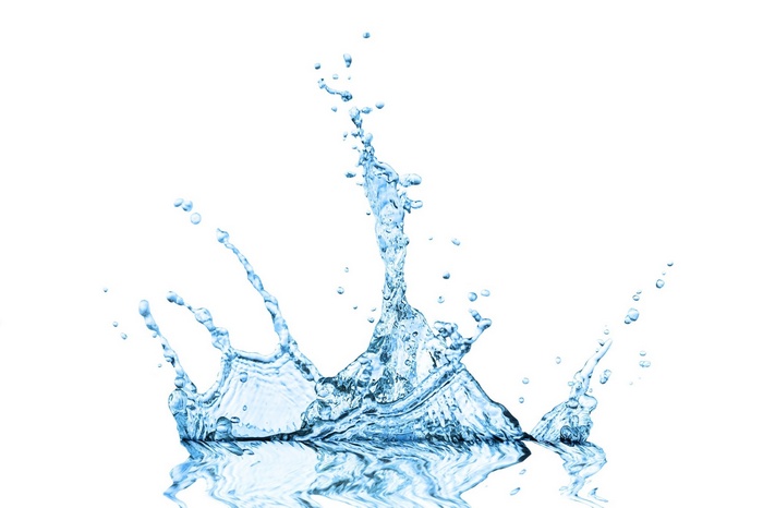 Water splash with reflection on white background