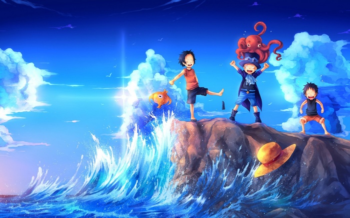 Monkey D. Luffy, One Piece, anime, Sabo, Portgas D. Ace
