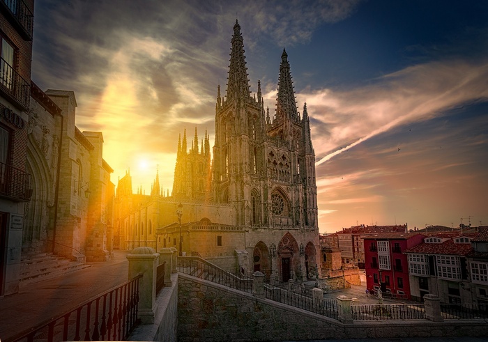 Burgos Cathedral at sunset, Spain