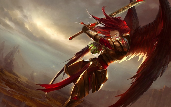 League of Legends Kayle with Red Hair and Wings