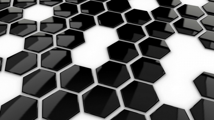 Abstract black hexagons on a white background