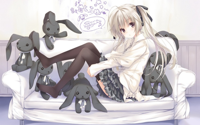 skirt, long hair, gray hair, stockings, brown eyes, Kasugano Sora, anime, anime girls, Yosuga no Sora
