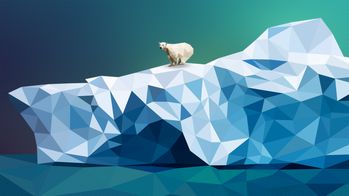 Polar bear on a low poly iceberg in the ocean