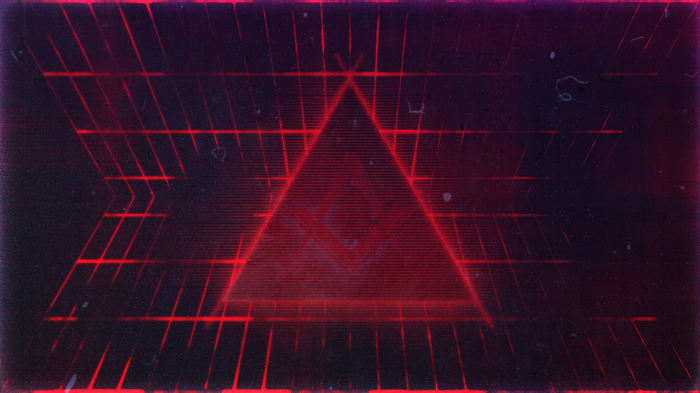 Abstract red geometric triangle with digital grid