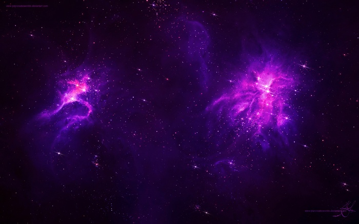 Purple nebulae and stars in deep space