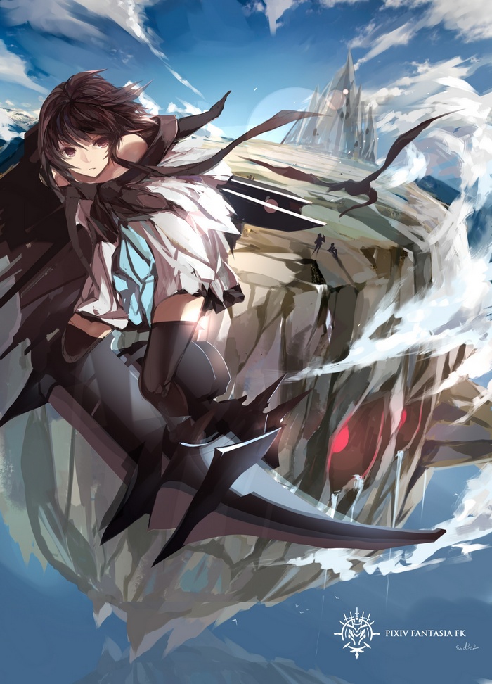 Pixiv Fantasia FK: Girl and Creature in a Sky Landscape