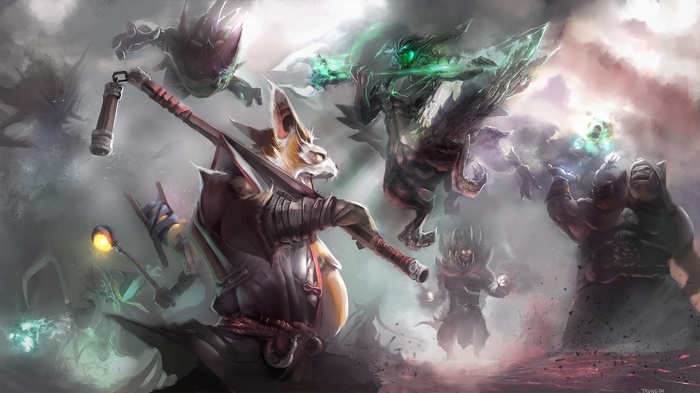 Dota 2 characters in a chaotic battle