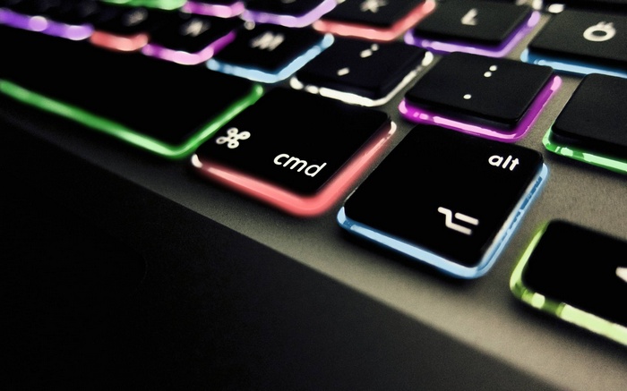 Close-up of a colorful backlit keyboard
