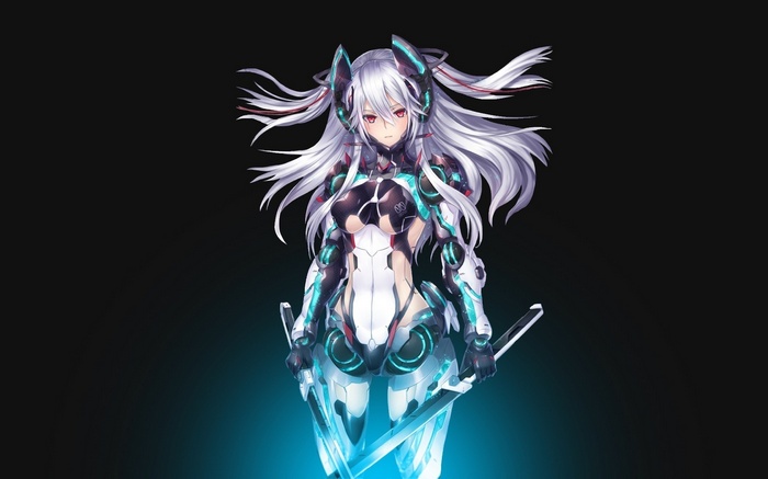 Anime girl with silver hair and swords
