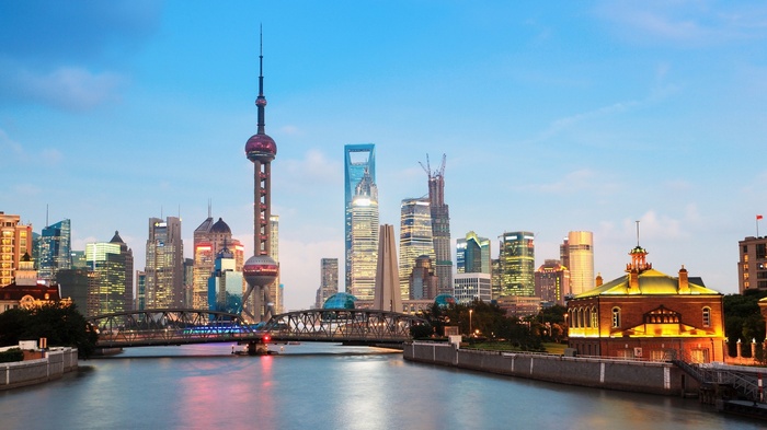 Shanghai cityscape with Oriental Pearl Tower and skyscrapers