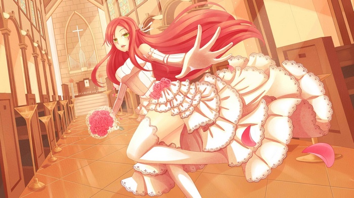 Katarina in a wedding dress in a church