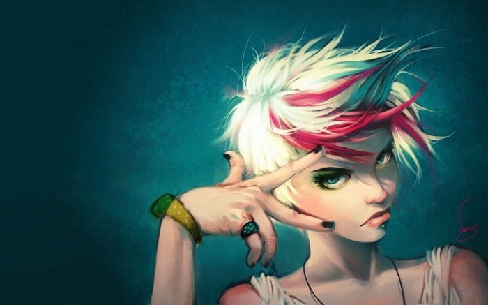 Woman with punk hairstyle and piercings