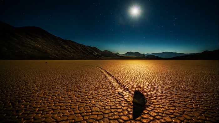 desert, mountains, valley, night, moonlight, Moon, shadow, Death Valley, California, rock, USA, landscape, nature, stars
