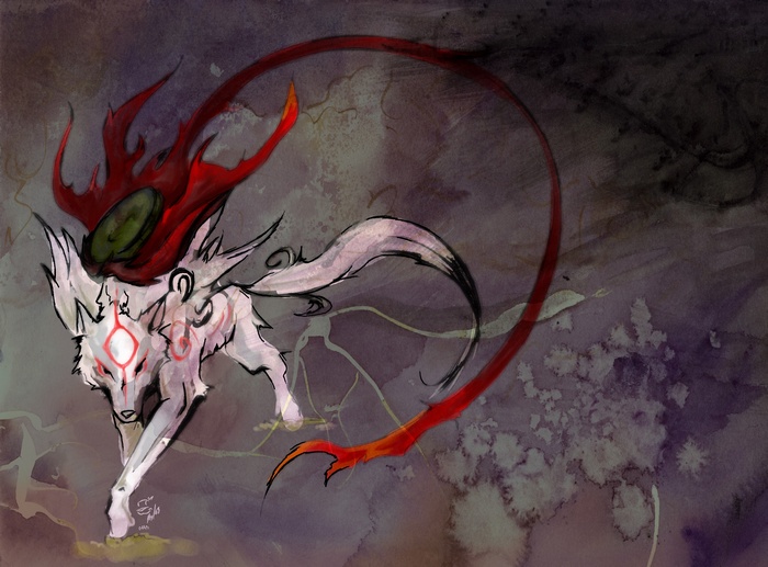 Amaterasu from Okami with red fiery mane