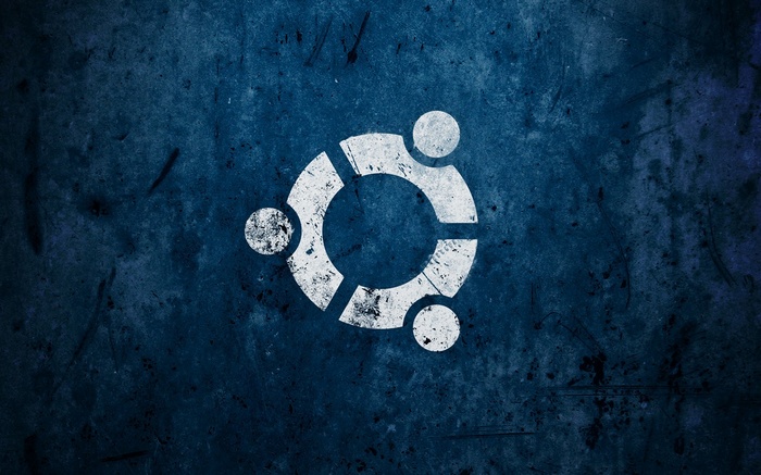 Ubuntu logo on a distressed blue background