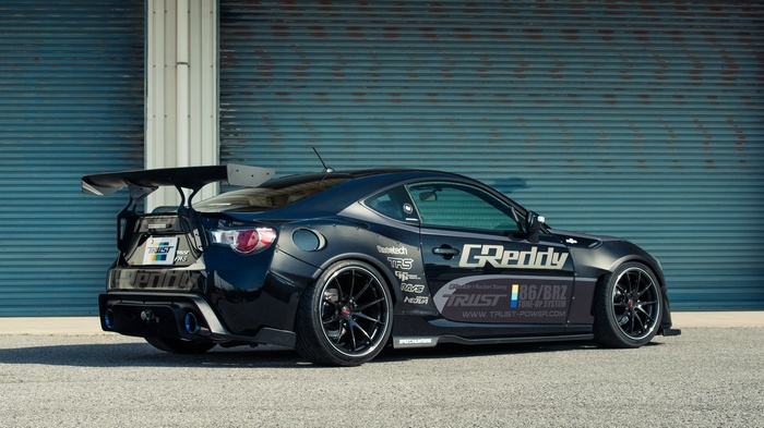 Black Scion FR-S with GReddy and TRUST decals
