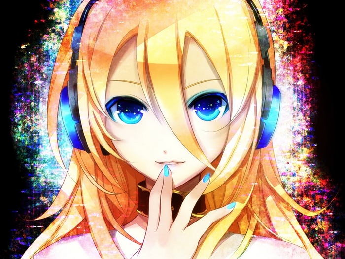 Lily from Vocaloid wearing headphones