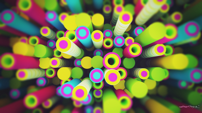 Abstract colorful pipes and circles digital art