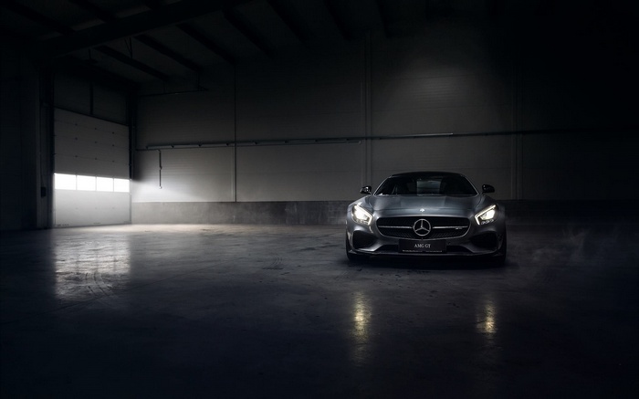 Mercedes-AMG GT parked in a dark garage