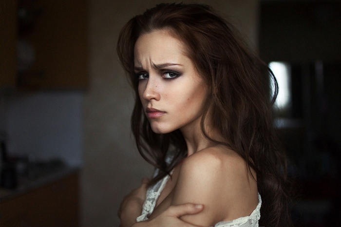 smoky eyes, skinny, Felix Raya, looking at viewer, women, brunette, model
