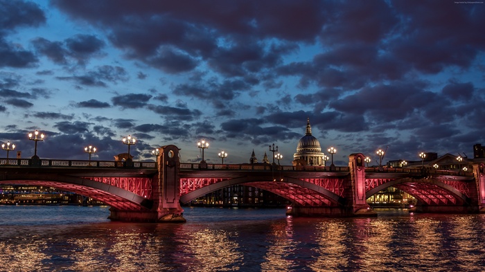 London Bridge and St. Paul's Cathedral at night