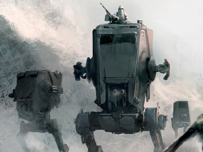 Star Wars AT-ST walkers in a snowy landscape