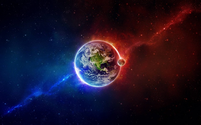 Earth, planet, colorful, stars, universe, Moon, render, space art, space, digital art, abstract, galaxy