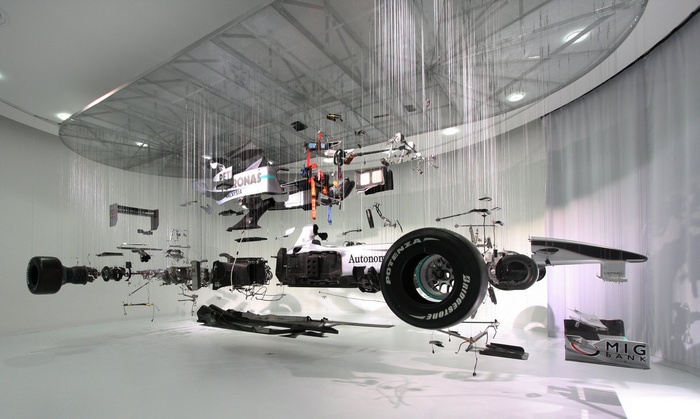 Formula 1 Car Disassembled and Suspended