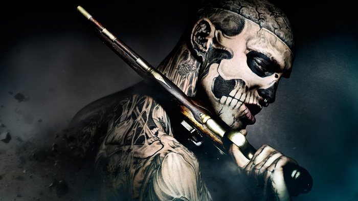 gun, 47 Ronin, men, Rico the Zombie, tattoo, movies, nose rings, Rick Genest