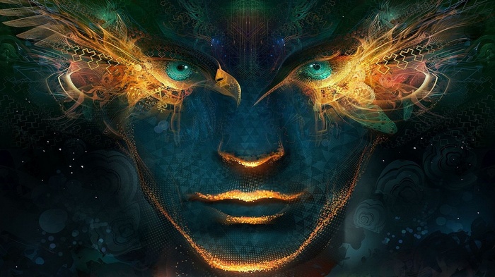 Fantasy digital art of a face with eagle eyes