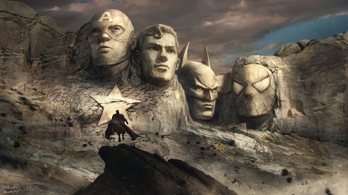 Mount Rushmore of Superheroes: Captain America, Superman, Batman, Spider-Man
